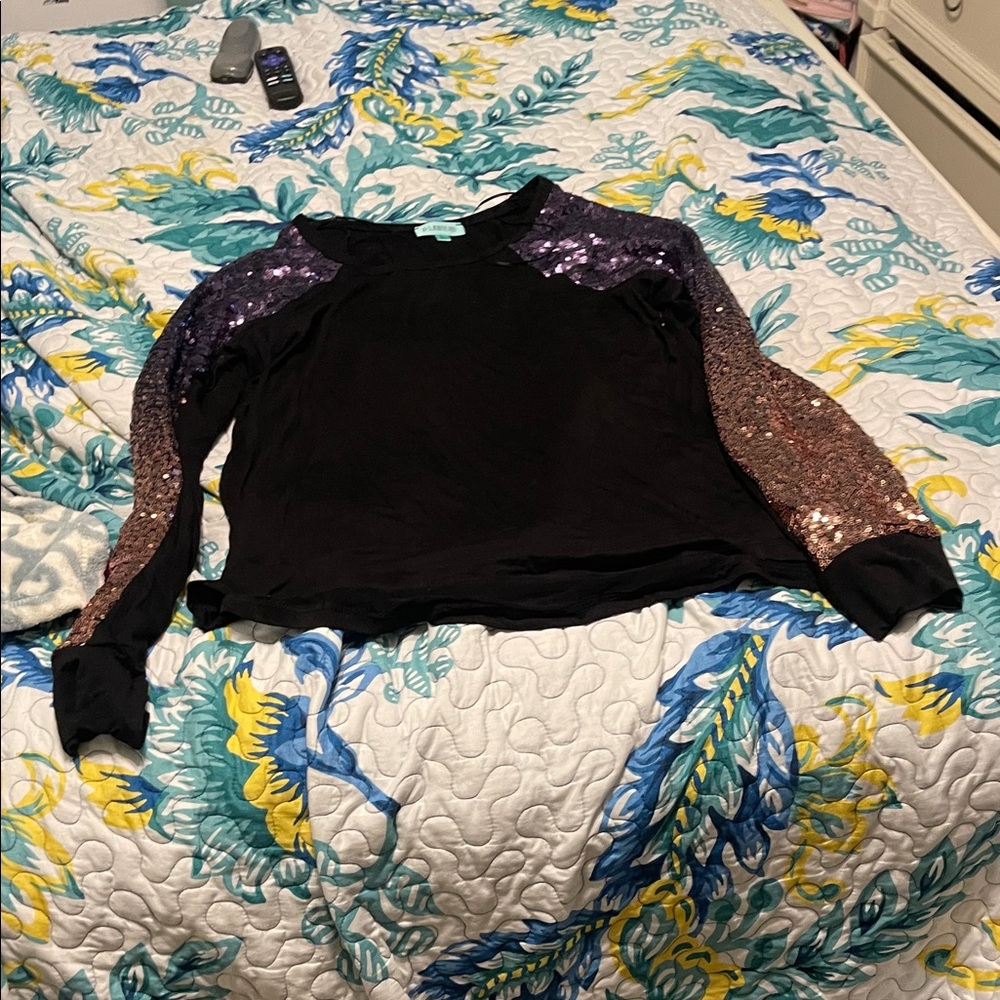 Sequin Sleeve Black Sweatshirt